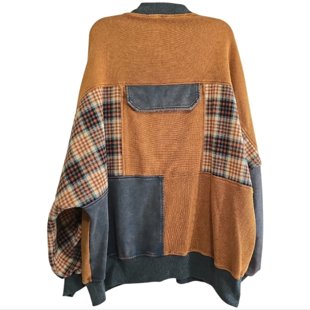Oli & Hali Caramel Mineral Washed Waffle Relaxed Plaid Bomber Jacket Large - Picture 7 of 11